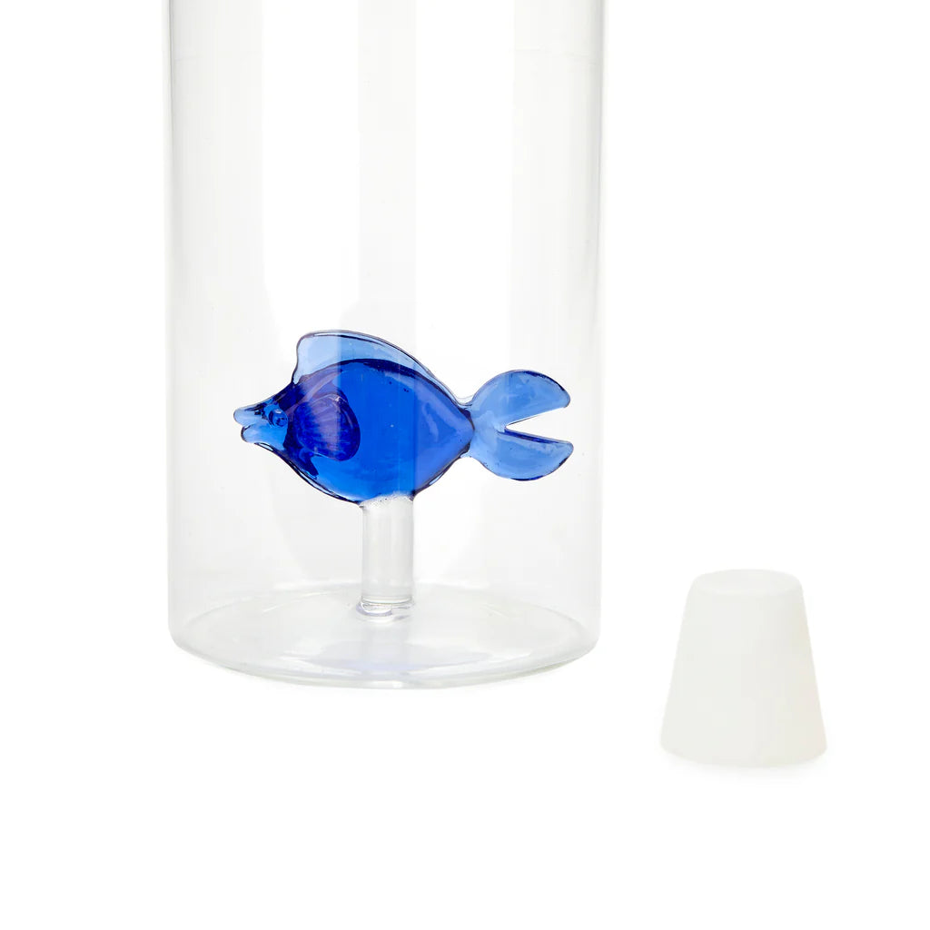 Borasilicate Blue Fish Glass Water Bottle (500ml)
